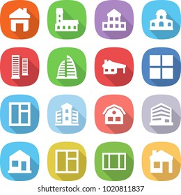 flat vector icon set - home vector, mansion, cottage, skyscrapers, skyscraper, house with garage, window, building, office