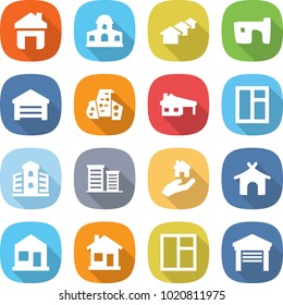 flat vector icon set - home vector, mansion, houses, slum, garage, modern architecture, house with, window, building, district, real estate, bungalow