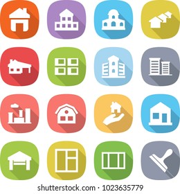 flat vector icon set - home vector, cottage, mansion, houses, house with garage, panel, building, district, city, real estate, window, scraper