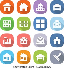 flat vector icon set - home vector, cottage, garage, modular house, panel, window, building, city, office, bungalow, scraper