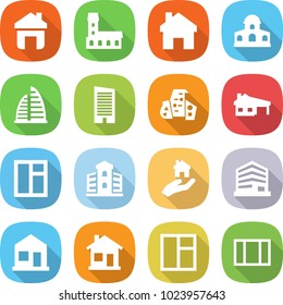 flat vector icon set - home vector, mansion, skyscraper, modern architecture, house with garage, window, building, real estate, office