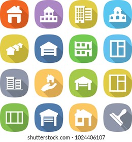 flat vector icon set - home vector, cottage, houses, mansion, garage, modular house, window, district, real estate, scraper