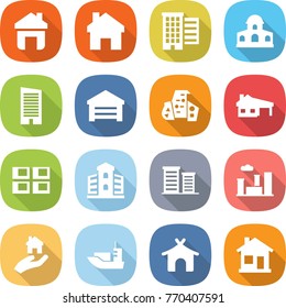 flat vector icon set - home vector, houses, mansion, skyscraper, garage, modern architecture, house with, panel, building, district, city, real estate, sea shipping, bungalow