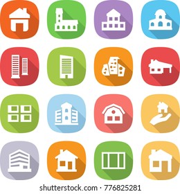 flat vector icon set - home vector, mansion, cottage, skyscrapers, skyscraper, modern architecture, house with garage, panel, building, real estate, office, window