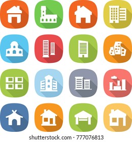 flat vector icon set - home vector, mansion, houses, skyscrapers, skyscraper, modern architecture, panel house, building, district, city, bungalow, garage