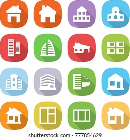 flat vector icon set - home vector, cottage, mansion, skyscrapers, skyscraper, house with garage, panel, building, office, hotel, window