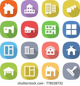 flat vector icon set - home vector, cottage, houses, slum, house with garage, modular, window, district, bungalow, scraper