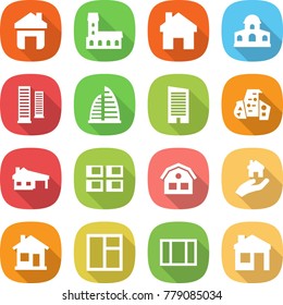 flat vector icon set - home vector, mansion, skyscrapers, skyscraper, modern architecture, house with garage, panel, real estate, window