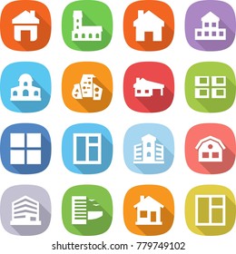 flat vector icon set - home vector, mansion, cottage, modern architecture, house with garage, panel, window, building, office, hotel