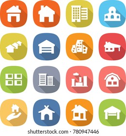flat vector icon set - home vector, houses, mansion, garage, modern architecture, house with, panel, district, city, real estate, bungalow