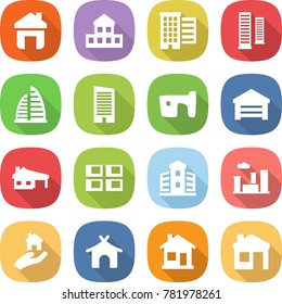 flat vector icon set - home vector, cottage, houses, skyscrapers, skyscraper, slum, garage, house with, panel, building, city, real estate, bungalow