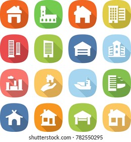 flat vector icon set - home vector, mansion, houses, skyscrapers, skyscraper, garage, building, city, real estate, sea shipping, hotel, bungalow, house