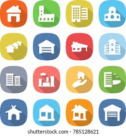 flat vector icon set - home vector, mansion, houses, garage, house with, building, district, city, real estate, hotel, bungalow