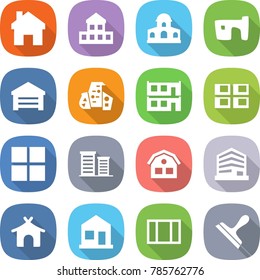 flat vector icon set - home vector, cottage, mansion, slum, garage, modern architecture, modular house, panel, window, district, office, bungalow, scraper