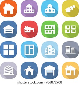 flat vector icon set - home vector, cottage, mansion, houses, garage, house with, modular, panel, window, building, district, office, bungalow