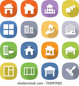flat vector icon set - home vector, cottage, houses, window, district, real estate, office, hotel, bungalow, garage, scraper