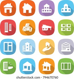 flat vector icon set - home vector, cottage, mansion, skyscrapers, modern architecture, house with garage, panel, window, building, real estate, office, hotel