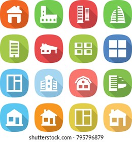 flat vector icon set - home vector, mansion, skyscrapers, skyscraper, house with garage, panel, window, building, hotel
