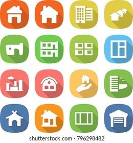 flat vector icon set - home vector, houses, slum, modular house, panel, window, city, real estate, hotel, bungalow, garage