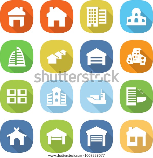 flat vector icon set - home vector, houses,
mansion, skyscraper, garage, modern architecture, panel house,
building, sea shipping, hotel,
bungalow