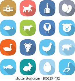 flat vector icon set - hospital vector, dog, scoop, eggs, fish, cow, sheep, pig, goose, chicken, rabbit, egg