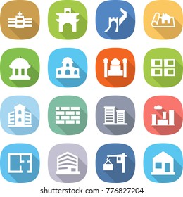 flat vector icon set - hospital vector, arch, greate wall, project, goverment house, mansion, minaret, panel, building, brick, district, city, plan, office, loading, home