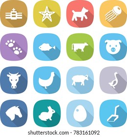 flat vector icon set - hospital vector, starfish, dog, jellyfish, pets, fish, cow, pig, chicken, sheep, goose, horse, rabbit, egg, scoop