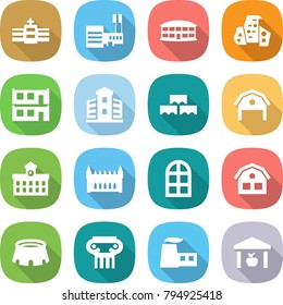 flat vector icon set - hospital vector, mall, airport building, modern architecture, modular house, block wall, barn, university, gothic, arch window, stadium, antique column, factory, warehouse