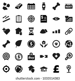 Flat vector icon set - house hold vector, garbage pile, leaf, dollar coin, gold ingot, annual report, target, sand clock, calendar, pound, heart monitor, stairways run, cross, bone, clipboard, eye