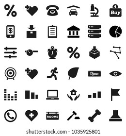 Flat vector icon set - house hold vector, microscope, notebook pc, alarm clock, flag, leaf, bank, pie graph, auction, target, heart cross, bone, run, clipboard, package, sorting, equalizer, eye, buy