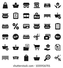 Flat vector icon set - house hold vector, cart, credit card, office, cargo search, estate document, sale signboard, sold, low price, new, shopping bag, percent, market, store, buy, barcode, basket