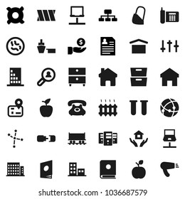 Flat vector icon set - house hold vector, apple fruit, archive, constellation, investment, personal information, hierarchy, any currency, navigator, Railway carriage, phone, port, dry cargo, vial