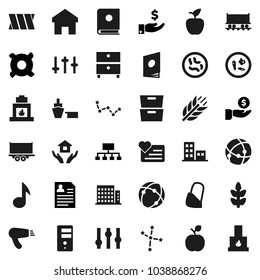 Flat vector icon set - house hold vector, apple fruit, music, archive, constellation, investment, personal information, hierarchy, any currency, cereals, heart monitor, Railway carriage, port, home