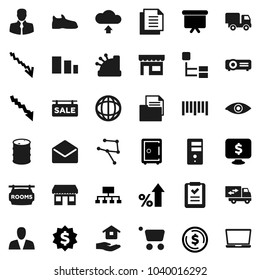 Flat vector icon set - house hold vector, world, dollar coin, crisis, percent growth, presentation board, medal, safe, hierarchy, monitor, snickers, office, client, document, sorting, oil barrel