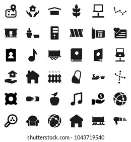 Flat vector icon set - house hold vector, apple fruit, music, constellation, investment, personal information, any currency, cereals, heart monitor, navigator, Railway carriage, phone, truck trailer
