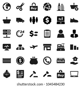 Flat vector icon set - house hold vector, clipboard, scissors, exchange, dollar coin, laptop graph, manager, auction, man, medal, hierarchy, snickers, earth, plane, sea container, car, receipt, user