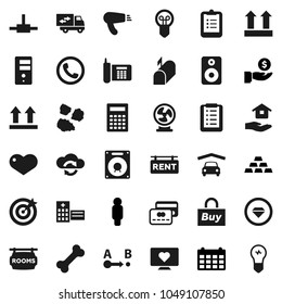 Flat vector icon set - house hold vector, garbage pile, calculator, clipboard, investment, man, calendar, gold ingot, heart monitor, bone, phone, top sign, route, speaker, hospital building, connect
