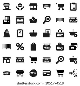 Flat vector icon set - house hold vector, cart, credit card, office, cargo search, estate document, sale signboard, sold, low price, new, shopping bag, percent, market, store, buy, barcode, basket