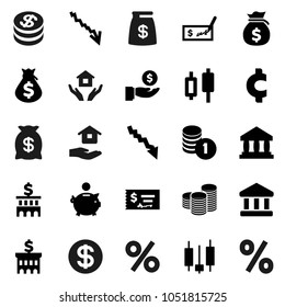 Flat vector icon set - house hold vector, bank, japanese candle, crisis, money bag, piggy, investment, coin stack, check, building, cent sign, dollar, percent