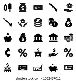 Flat vector icon set - house hold vector, bank, japanese candle, crisis, money bag, piggy, investment, coin stack, check, building, cent sign, dollar, percent