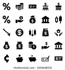 Flat vector icon set - house hold vector, bank, japanese candle, crisis, money bag, piggy, investment, coin stack, check, building, cent sign, dollar, percent