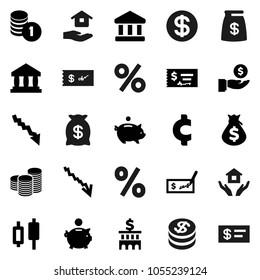 Flat vector icon set - house hold vector, bank, japanese candle, crisis, money bag, piggy, investment, coin stack, check, building, cent sign, dollar, percent