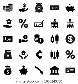 Flat vector icon set - house hold vector, bank, japanese candle, crisis, money bag, piggy, investment, coin stack, check, building, cent sign, dollar, percent