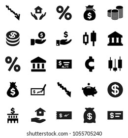 Flat vector icon set - house hold vector, bank, japanese candle, crisis, money bag, piggy, investment, coin stack, check, building, cent sign, dollar, percent