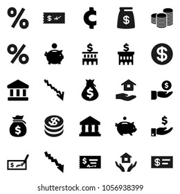 Flat vector icon set - house hold vector, bank, crisis, money bag, piggy, investment, coin stack, check, building, cent sign, dollar, percent
