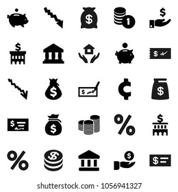 Flat vector icon set - house hold vector, bank, crisis, money bag, piggy, investment, coin stack, check, building, cent sign, dollar, percent