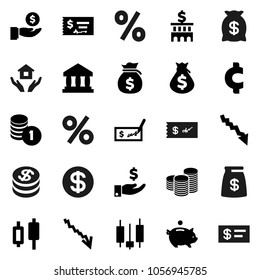 Flat vector icon set - house hold vector, bank, japanese candle, crisis, money bag, piggy, investment, coin stack, check, building, cent sign, dollar, percent