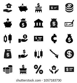 Flat vector icon set - house hold vector, bank, japanese candle, crisis, money bag, piggy, investment, coin stack, check, building, cent sign, dollar, percent
