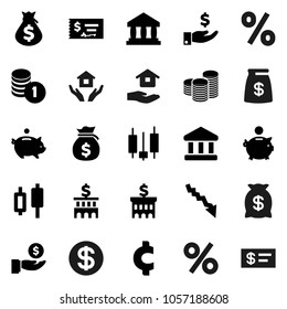 Flat vector icon set - house hold vector, bank, japanese candle, crisis, money bag, piggy, investment, coin stack, check, building, cent sign, dollar, percent