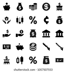 Flat vector icon set - house hold vector, bank, japanese candle, crisis, money bag, piggy, investment, coin stack, check, building, cent sign, dollar, percent